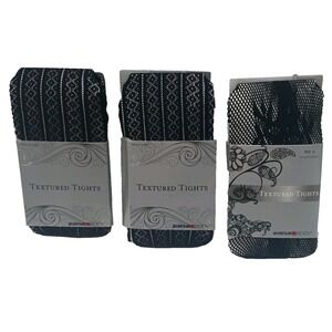(3 PAIR) Avenue BODY Black & White Textured‎ Tights, Black, All Size E